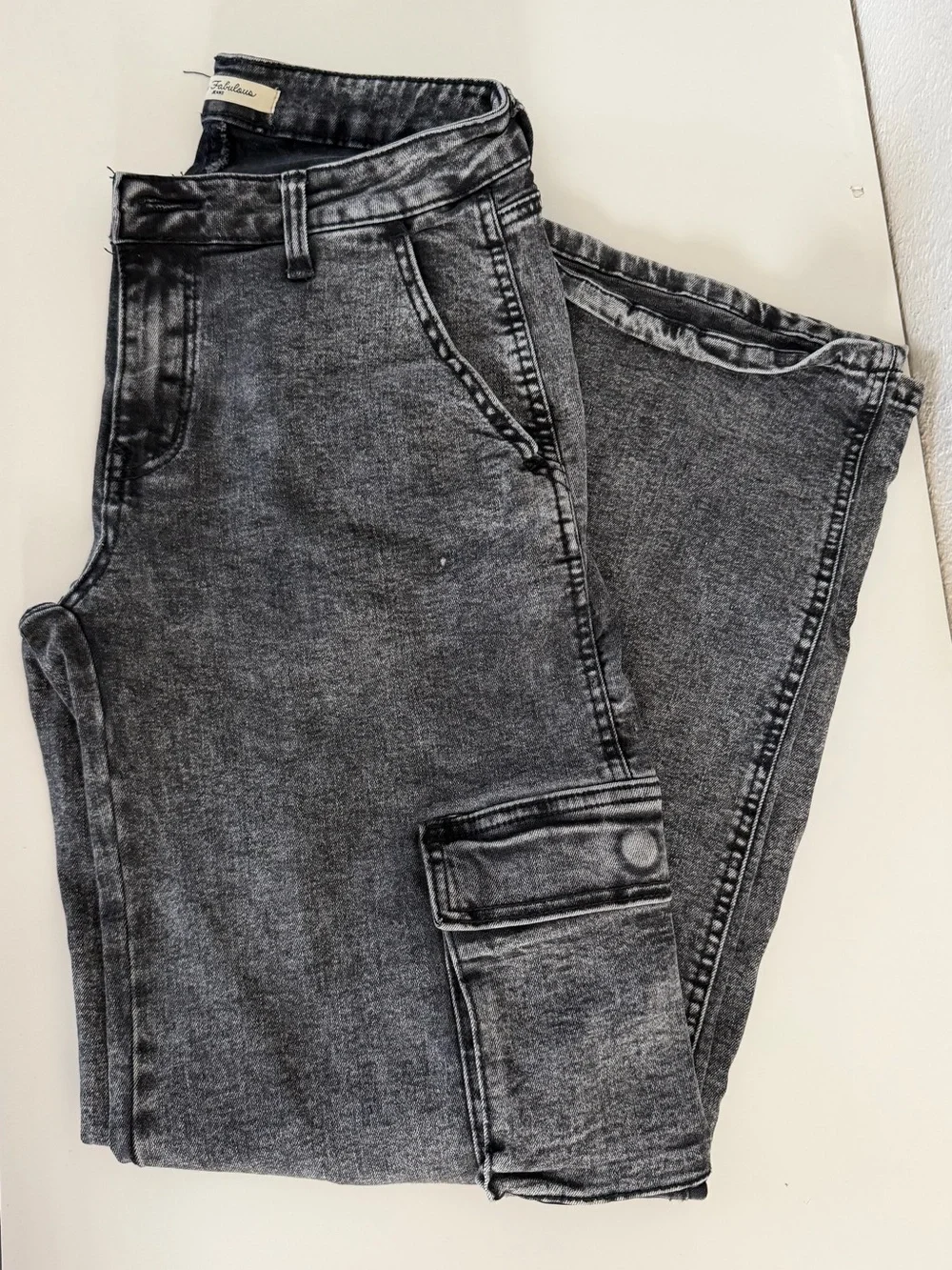 High-Rise Washed Black Cargo Women’s Jeans